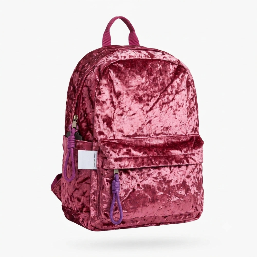 Zaino Olli Crushed Burgundy vellutino bordeaux tre quarti con etichetta - Collezione Olli