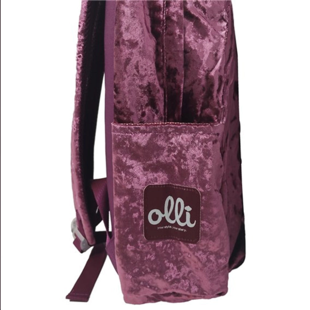 Zaino Olli Crushed Burgundy laterale - tasca laterale e patch logo Olli bordeaux