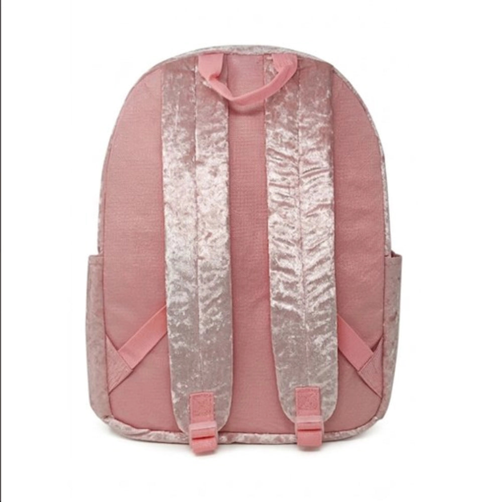 Zaino Olli Crushed Pink retro - spallacci in velluto rosa con imbottitura e regolazione