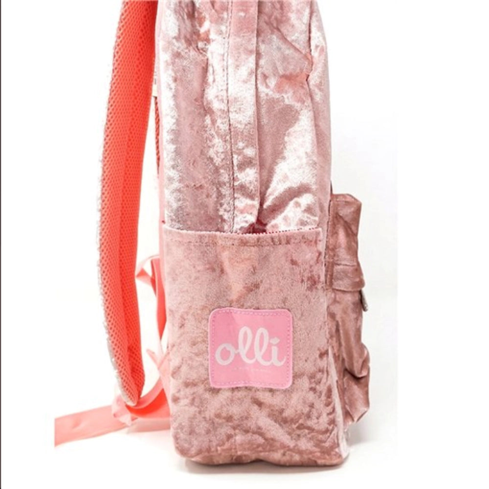 Zaino Olli Crushed Pink laterale - tasca laterale per borraccia e patch logo Olli rosa