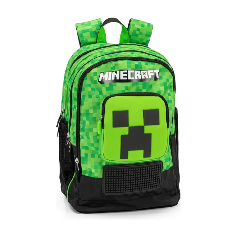 Zaino Minecraft Pixel Verde con pixel silicone personalizzati applicati sul pannello frontale