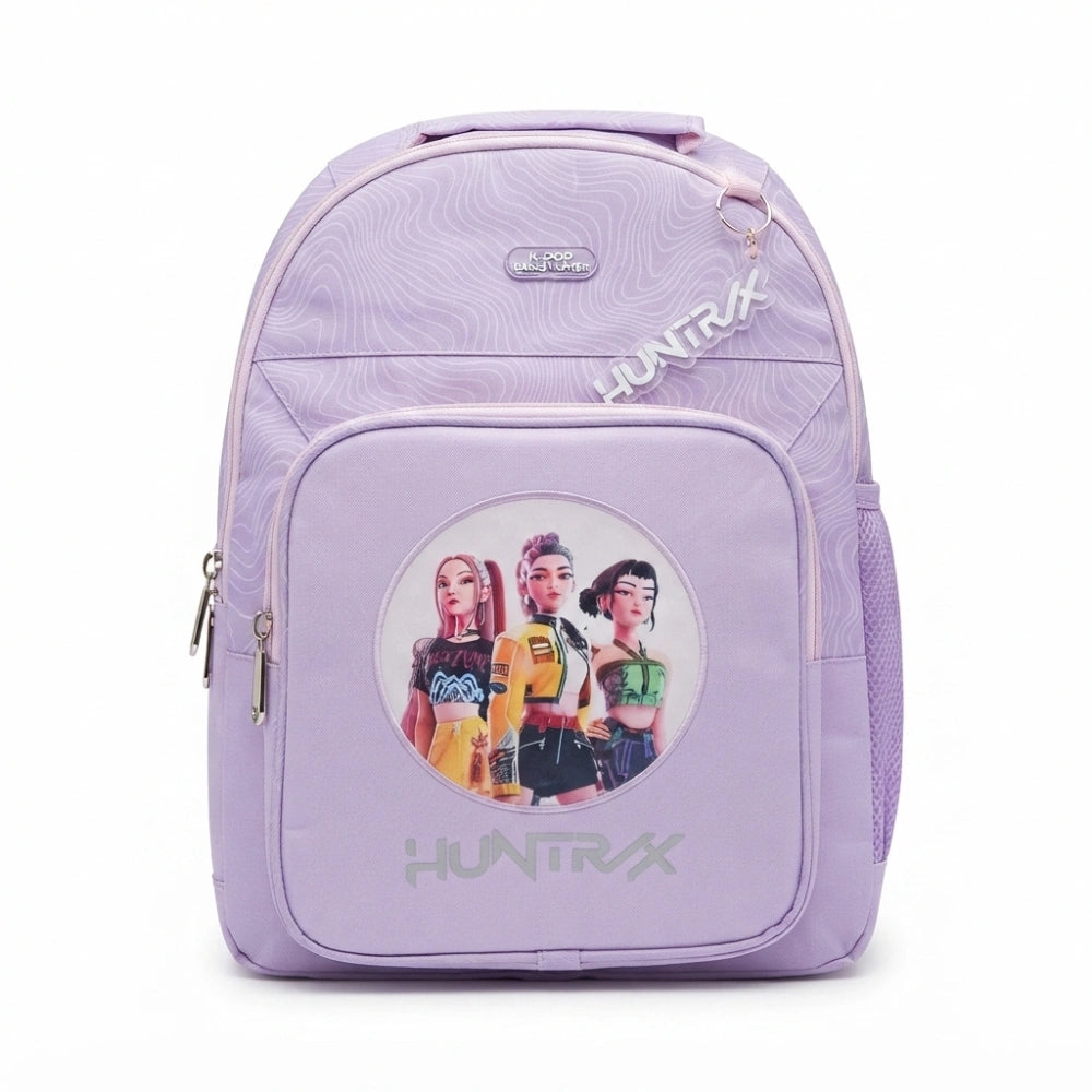 Zaino Scuola Junior K-Pop Demon Hunters "Iconic" Lilla e Rosa Adattabile a Trolley 38 cm - Safta