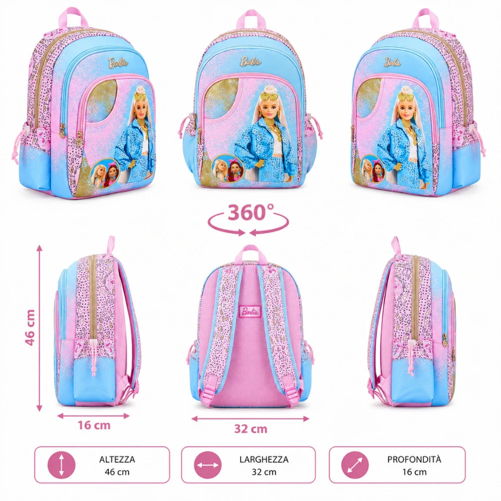 Zaino Scuola Barbie Round Azzurro Rosa — Giochi Preziosi 2026-27