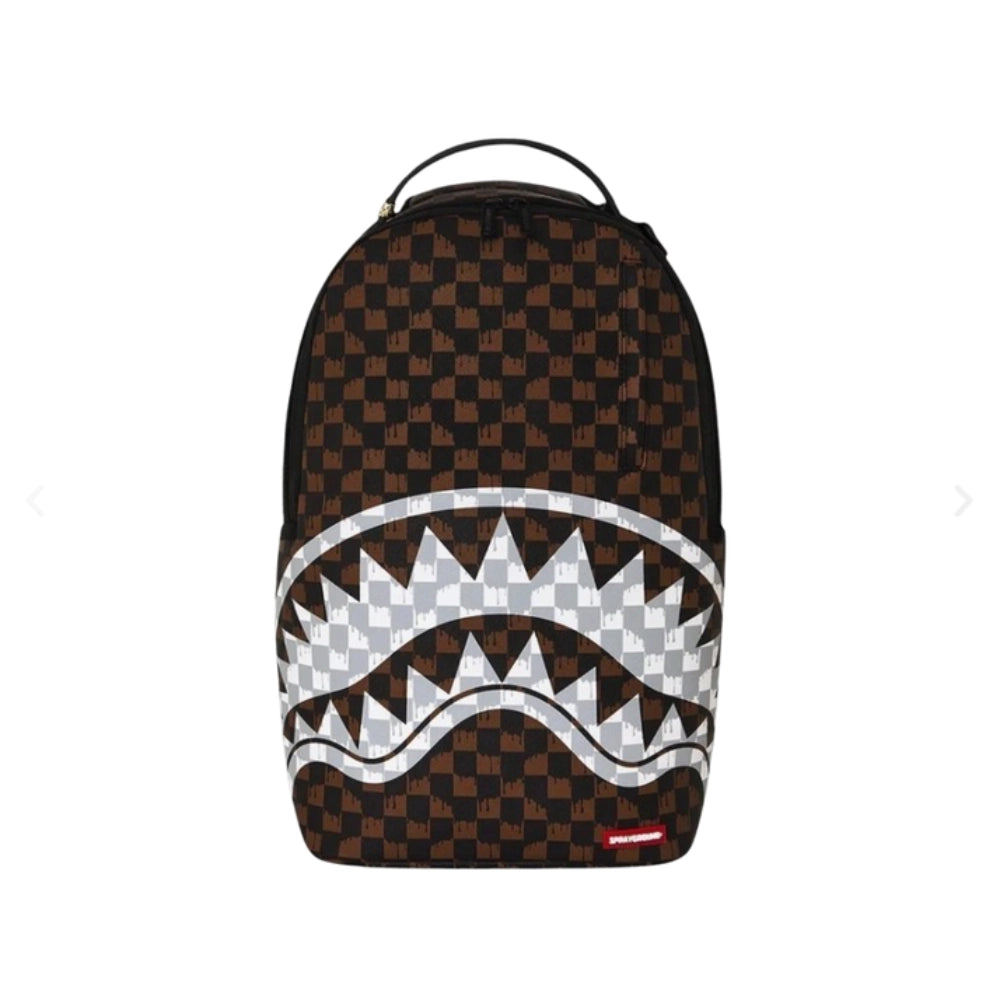 Sprayground Brown and Cream Drip Check Backpack