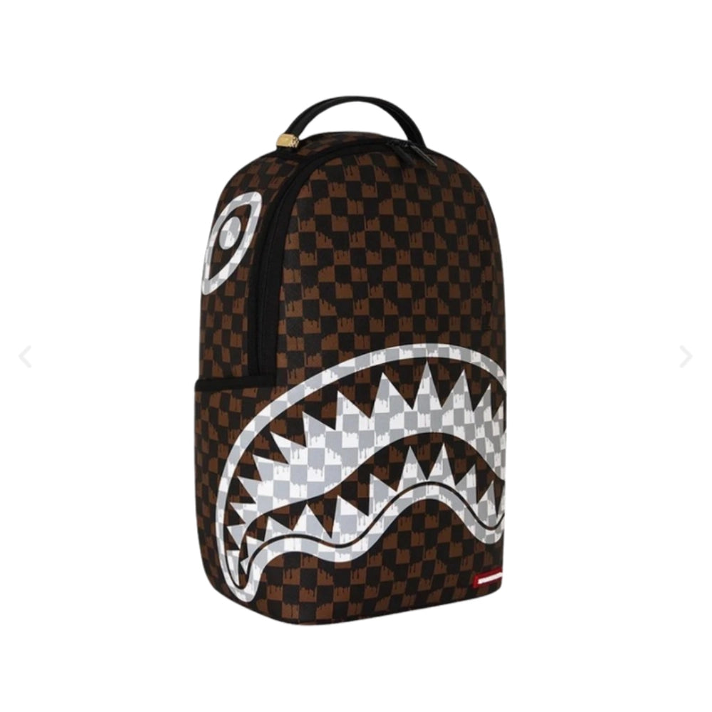 Sprayground Brown and Cream Drip Check Backpack