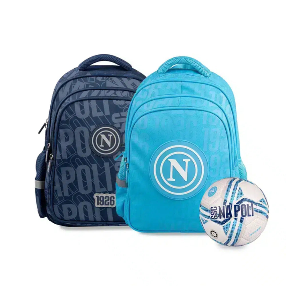 Zaino scuola SSC Napoli 2026/2027 Azzurro con pallone omaggio - fronte