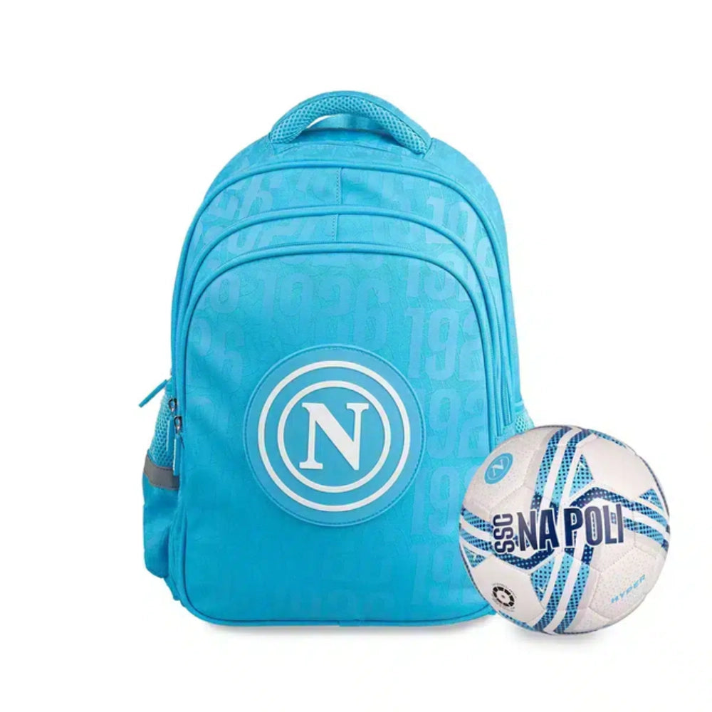 Zaino scuola SSC Napoli 2026/2027 Azzurro e Blu Navy con pallone omaggio - confronto colorazioni