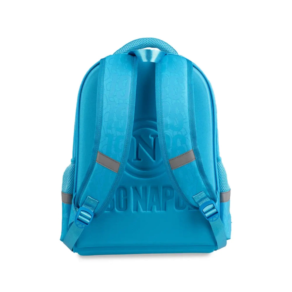 Zaino scuola SSC Napoli 2026/2027 Azzurro - retro con spallacci imbottiti e logo in rilievo