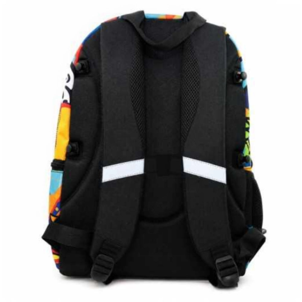 Zaino Scuola Tinta Unita WOW Dream Cross 2026 27 - vista frontale grafica graffiti multicolor con scarpe occhi fulmini e smile