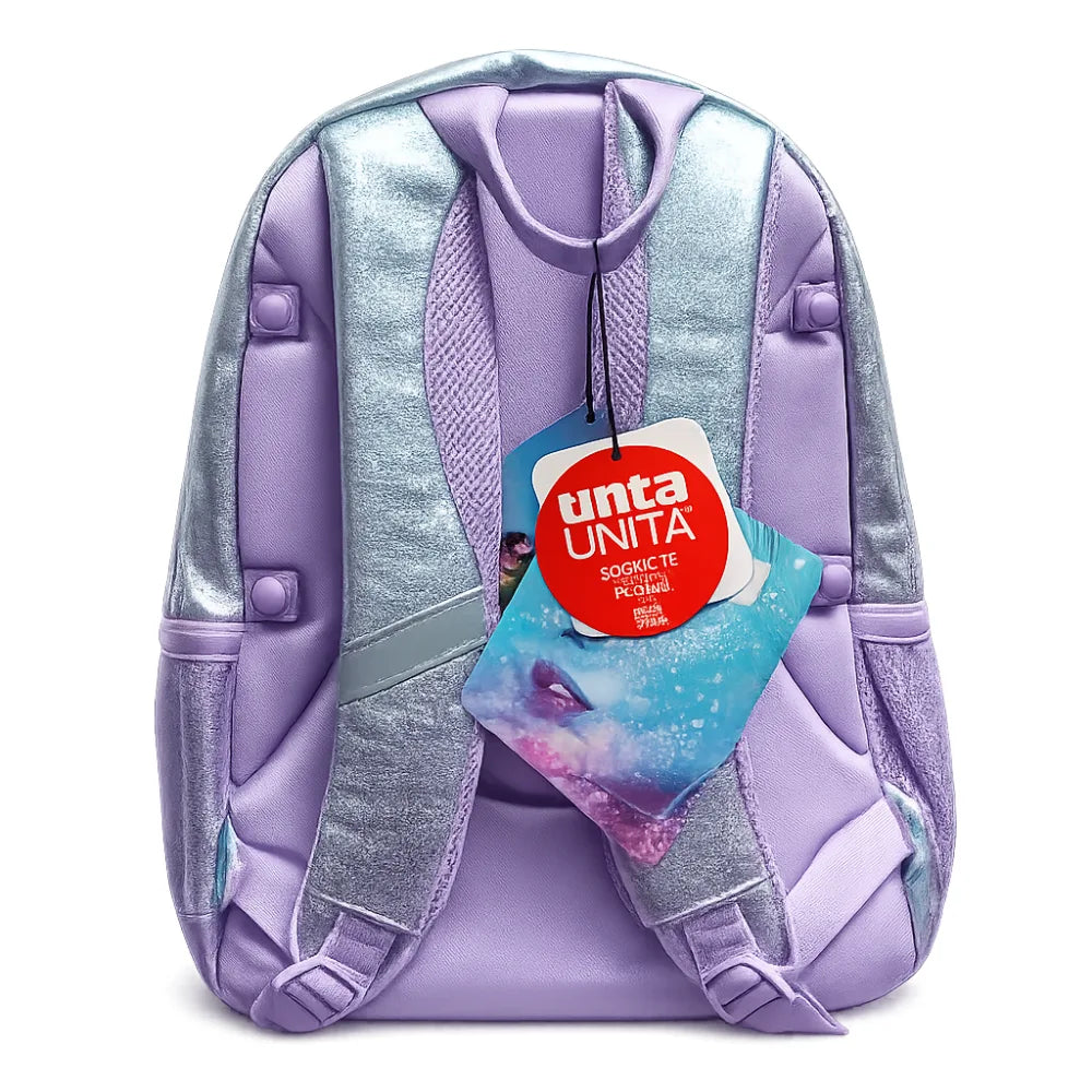 Zaino IntaUNIX tinta unita glitter viola azzurro – vista laterale con scomparti