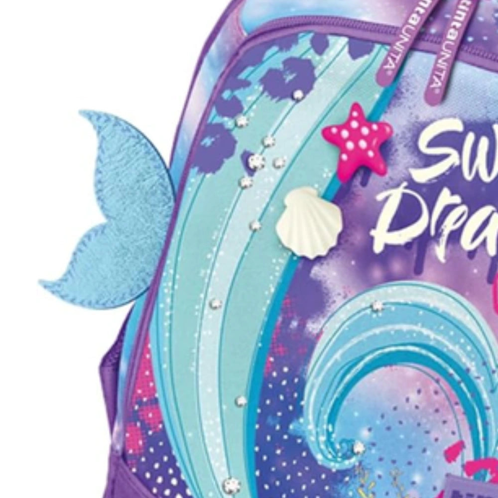 Zaino TintaUNITA Sweet Dreams Sirena 2026/2027 – dettaglio patch stella marina e conchiglia